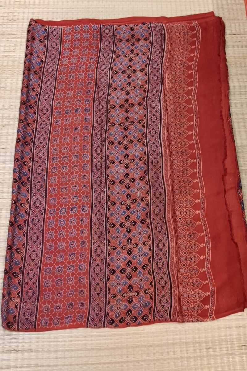 Bhuj Elegance - Red and Grey - Ajrakh Modal Silk Vegetable Dyed Saree - Image 6