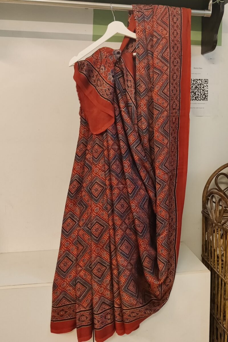 Bhuj Elegance - Red and Grey - Ajrakh Modal Silk Vegetable Dyed Saree