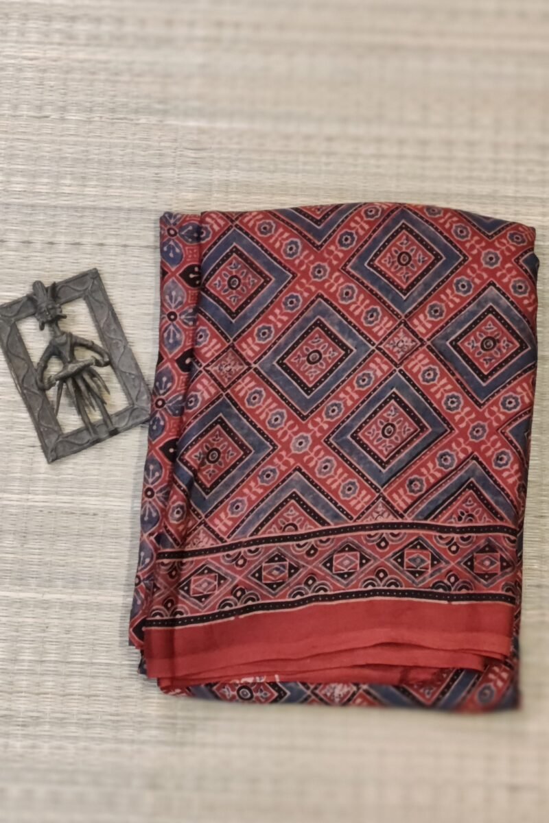 Bhuj Elegance - Red and Grey - Ajrakh Modal Silk Vegetable Dyed Saree - Image 2