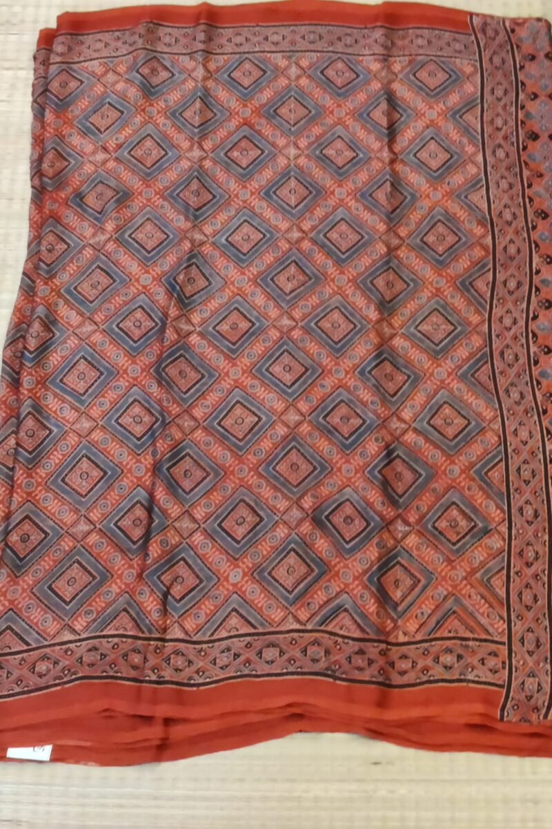 Bhuj Elegance - Red and Grey - Ajrakh Modal Silk Vegetable Dyed Saree - Image 4