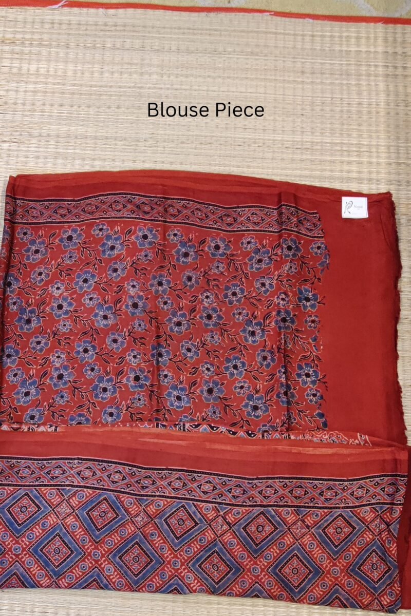 Bhuj Elegance - Red and Grey - Ajrakh Modal Silk Vegetable Dyed Saree - Image 7