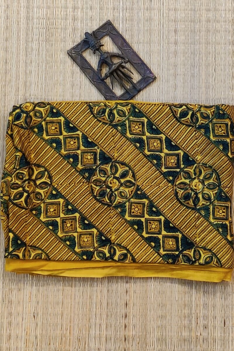 Bhuj Elegance - Yellow  and Green - Ajrakh Modal Silk Vegetable Dyed Saree - Image 2