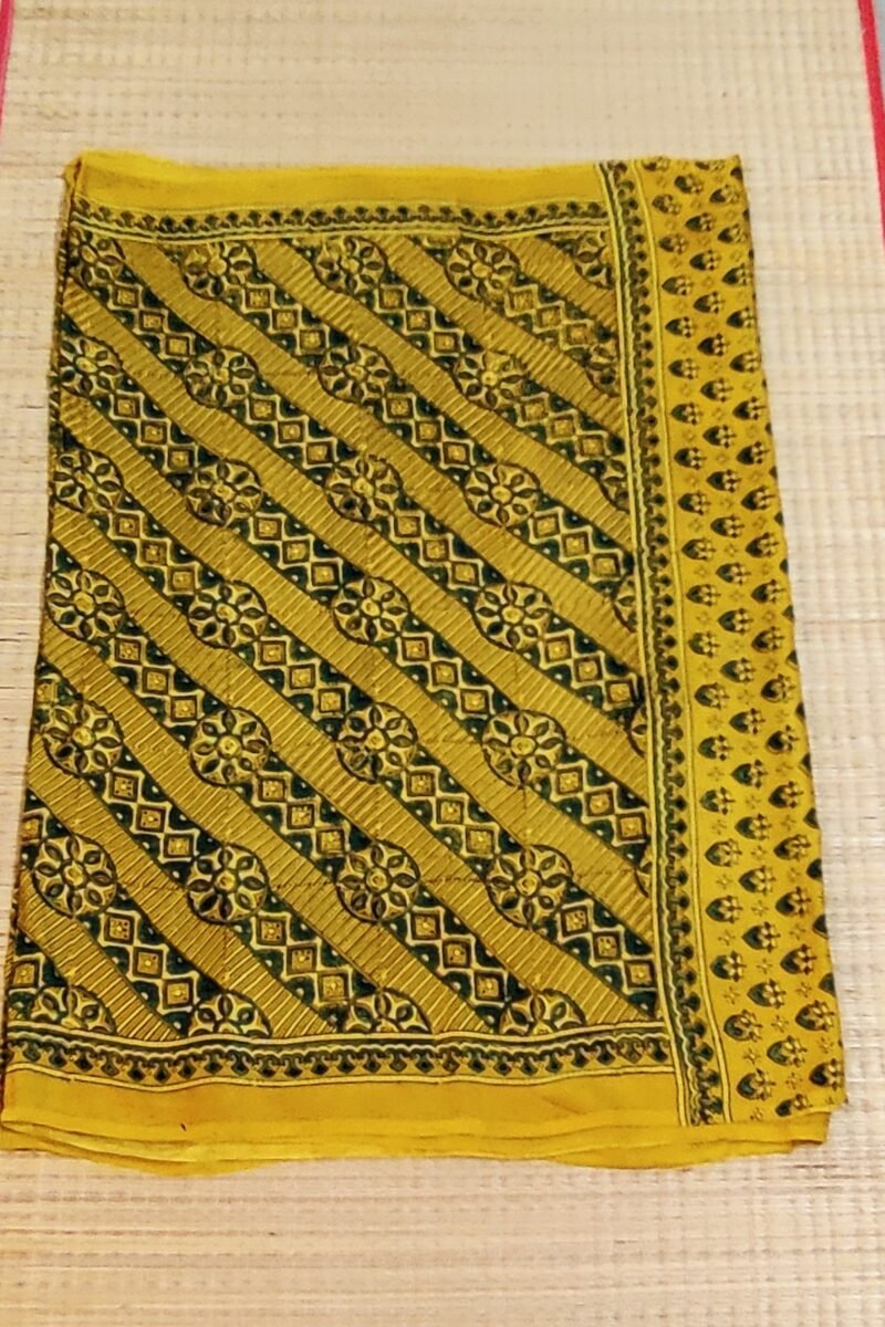 Bhuj Elegance - Yellow  and Green - Ajrakh Modal Silk Vegetable Dyed Saree - Image 5