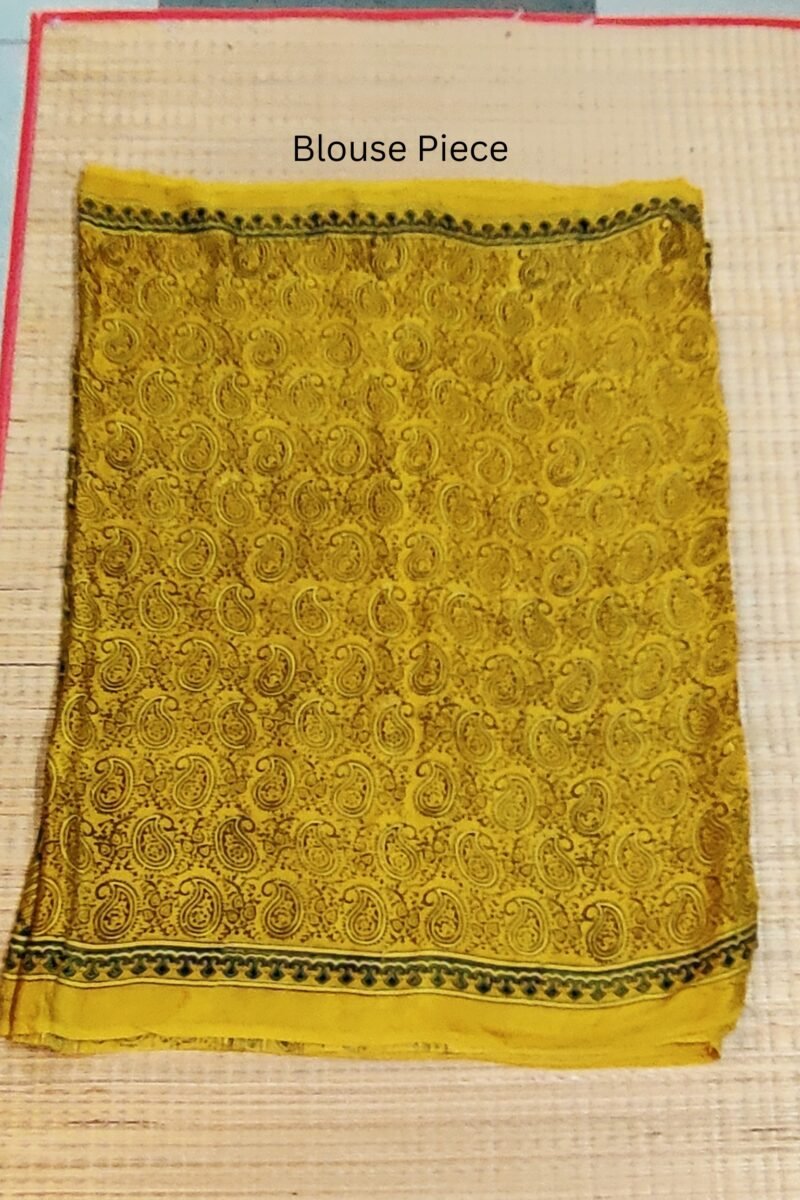 Bhuj Elegance - Yellow  and Green - Ajrakh Modal Silk Vegetable Dyed Saree - Image 7
