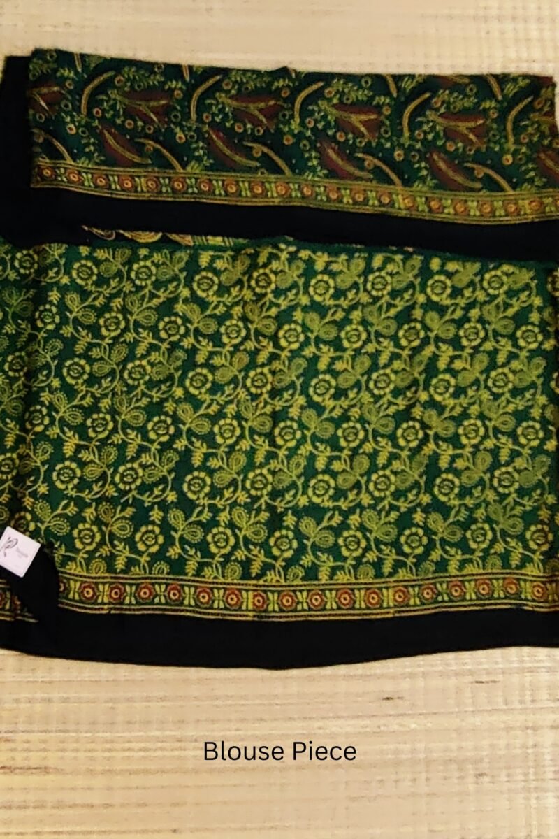 Bhuj Elegance - Bottle Green and Yellow - Ajrakh Modal Silk Vegetable Dyed Saree - Image 7