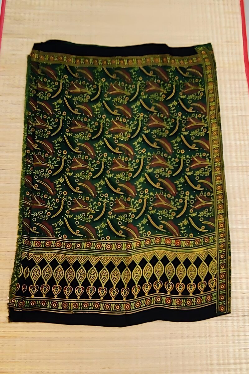 Bhuj Elegance - Bottle Green and Yellow - Ajrakh Modal Silk Vegetable Dyed Saree - Image 5