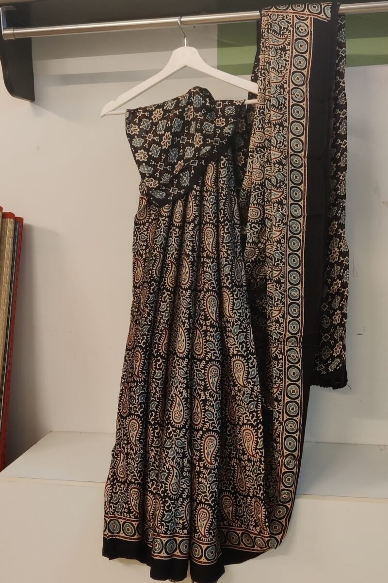 Bhuj Elegance - Black and Cream - Ajrakh Modal Silk Vegetable Dyed Saree