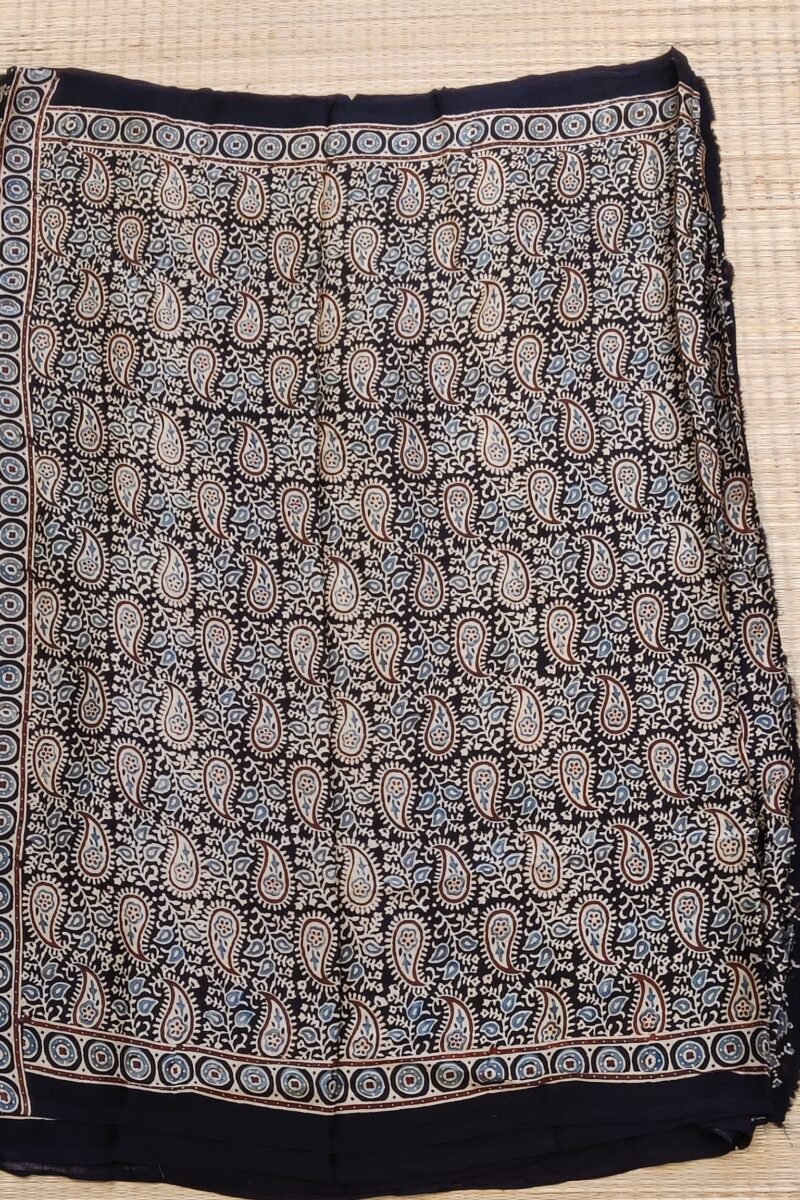 Bhuj Elegance - Black and Cream - Ajrakh Modal Silk Vegetable Dyed Saree - Image 3