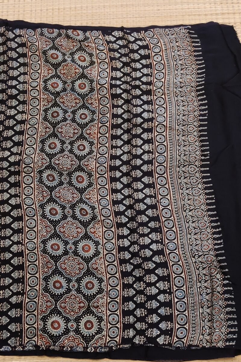 Bhuj Elegance - Black and Cream - Ajrakh Modal Silk Vegetable Dyed Saree - Image 4