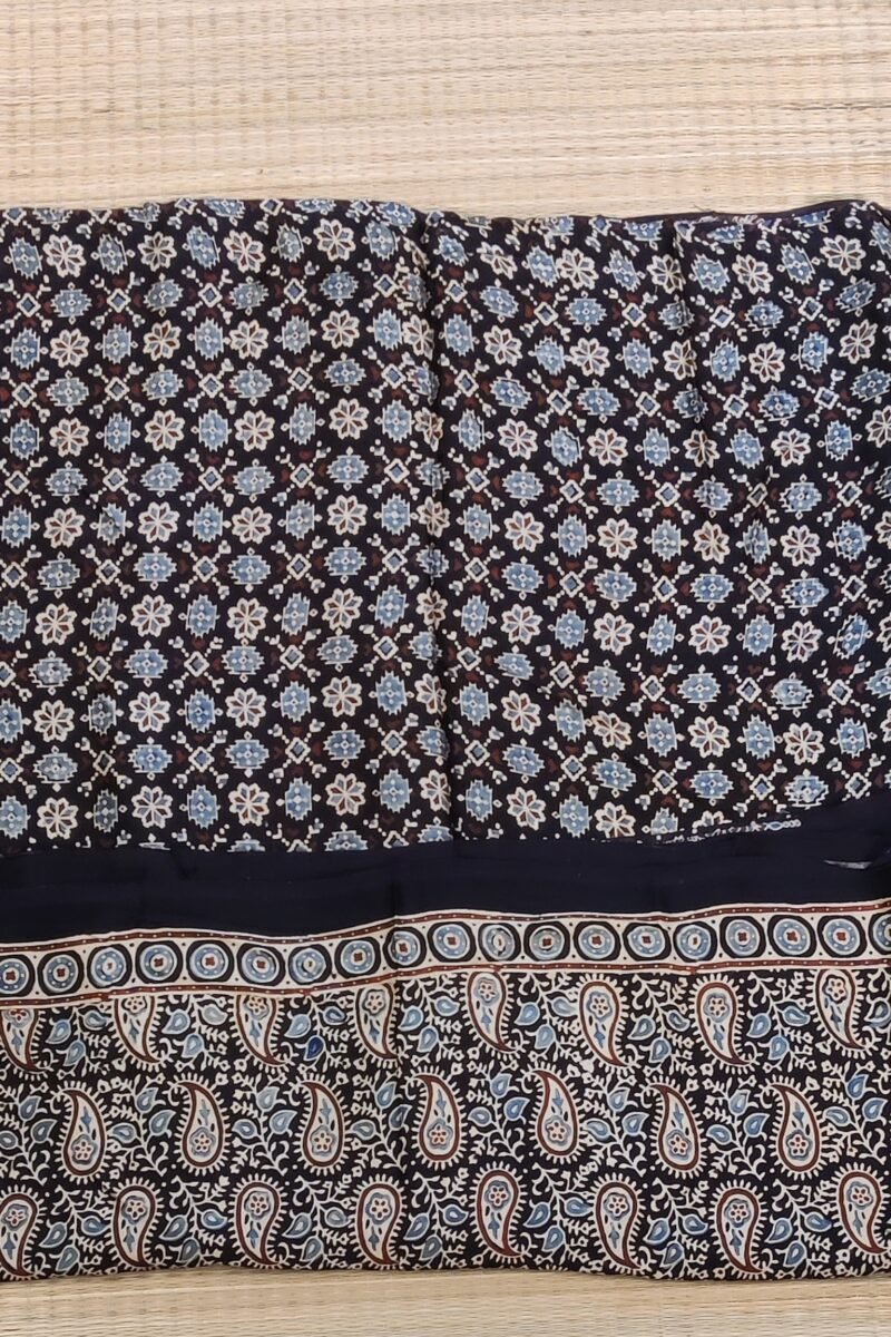 Bhuj Elegance - Black and Cream - Ajrakh Modal Silk Vegetable Dyed Saree - Image 5