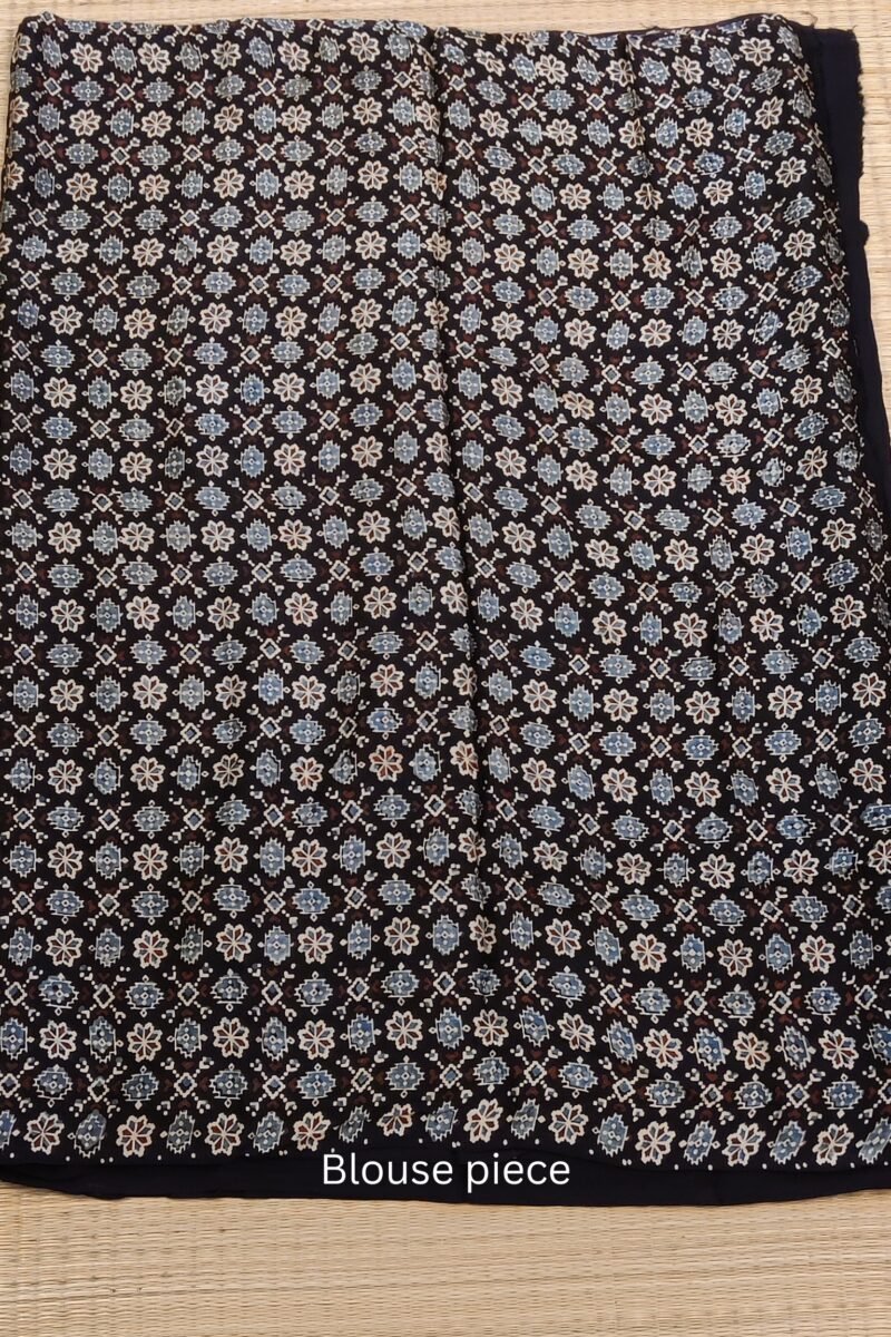Bhuj Elegance - Black and Cream - Ajrakh Modal Silk Vegetable Dyed Saree - Image 7