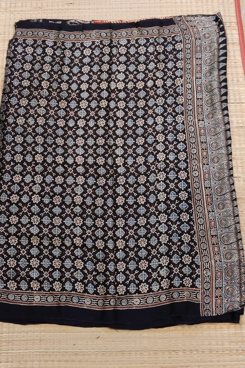 Bhuj Elegance - Black and Blue - Ajrakh Modal Silk Vegetable Dyed Saree - Image 4
