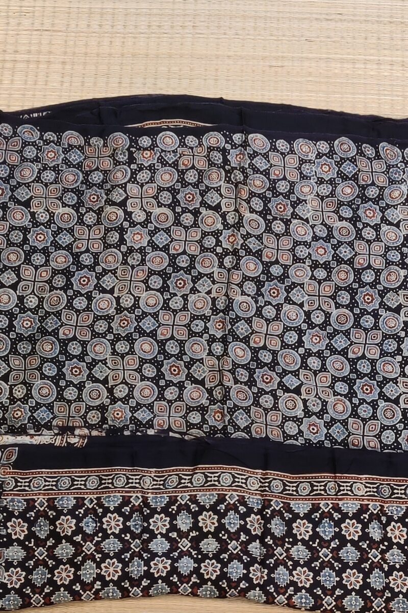 Bhuj Elegance - Black and Blue - Ajrakh Modal Silk Vegetable Dyed Saree - Image 6