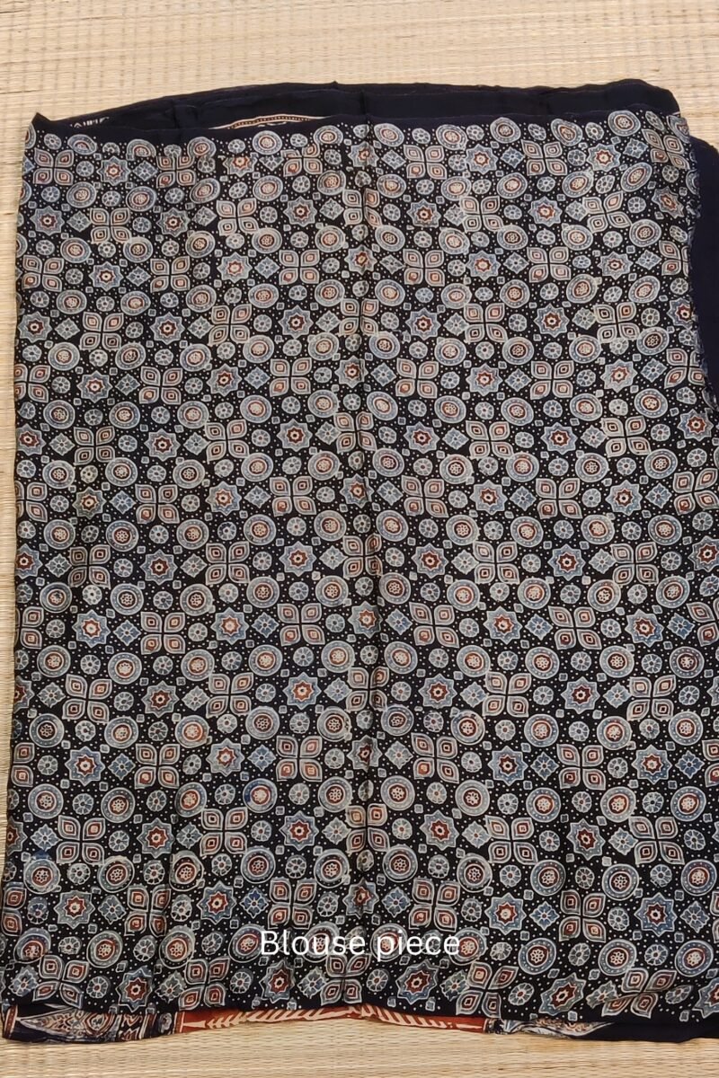 Bhuj Elegance - Black and Blue - Ajrakh Modal Silk Vegetable Dyed Saree - Image 7