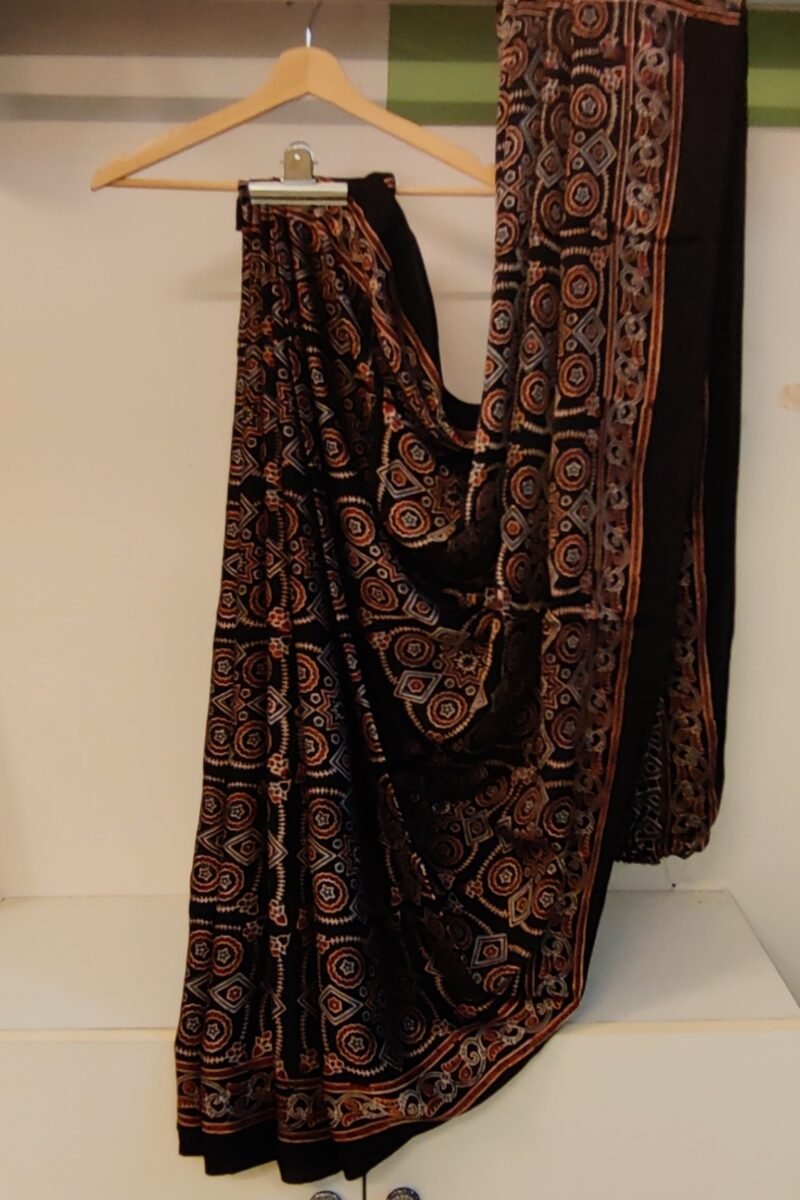 Bhuj Elegance - Black and Maroon - Ajrakh Modal Silk Vegetable Dyed Saree - Image 2