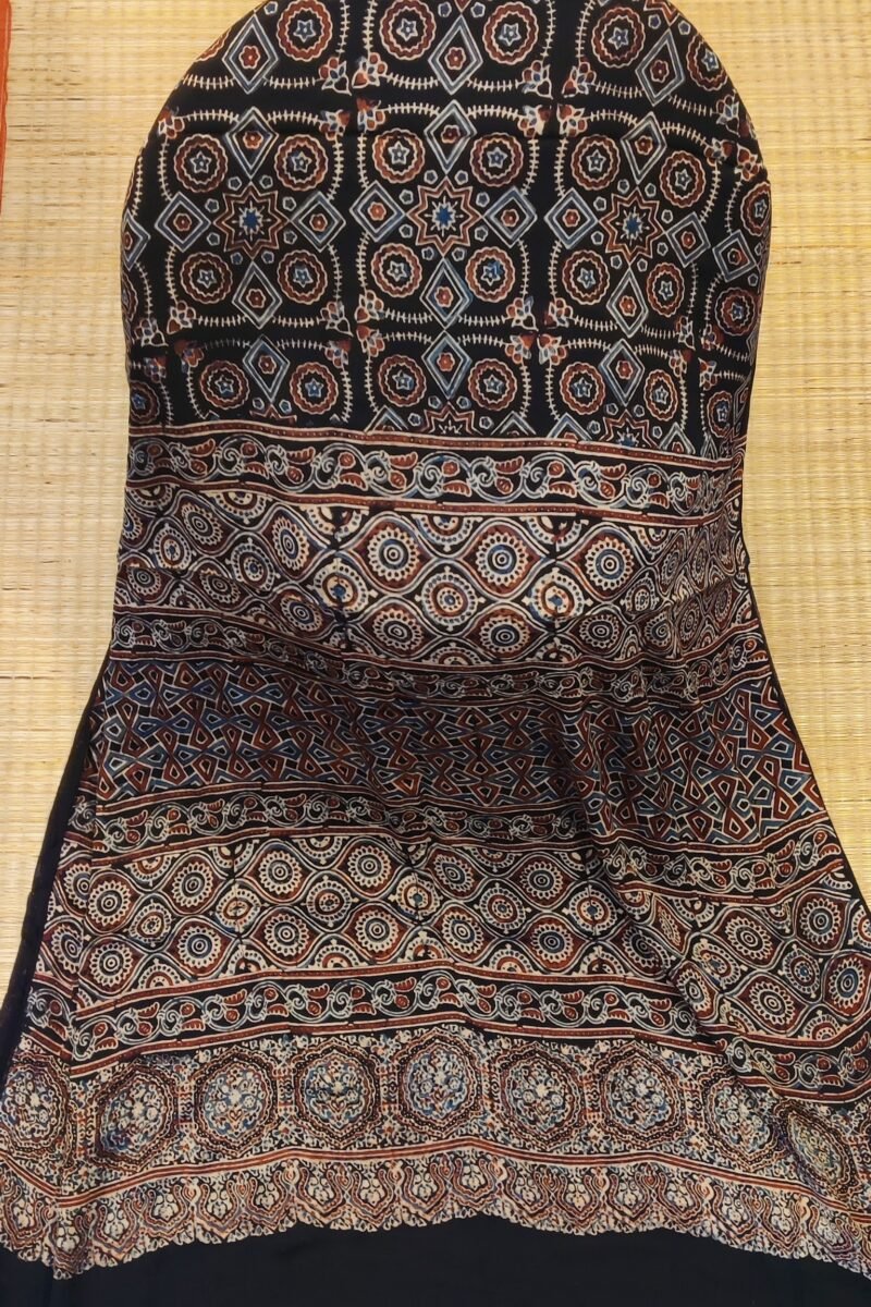 Bhuj Elegance - Black and Maroon - Ajrakh Modal Silk Vegetable Dyed Saree - Image 3