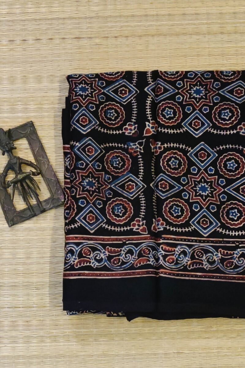 Bhuj Elegance - Black and Maroon - Ajrakh Modal Silk Vegetable Dyed Saree - Image 4