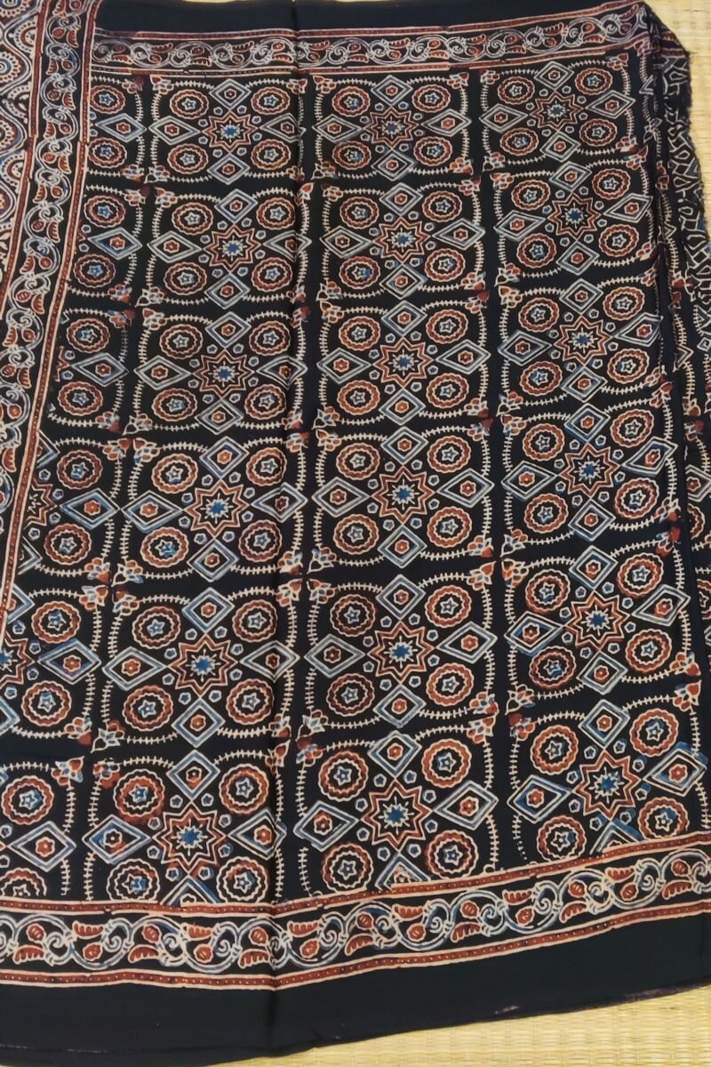 Bhuj Elegance - Black and Maroon - Ajrakh Modal Silk Vegetable Dyed Saree - Image 5