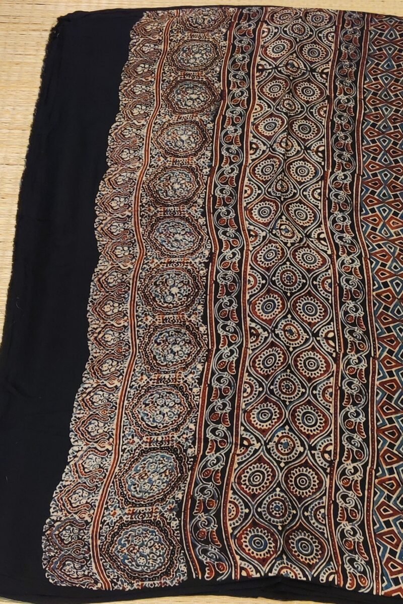 Bhuj Elegance - Black and Maroon - Ajrakh Modal Silk Vegetable Dyed Saree - Image 6