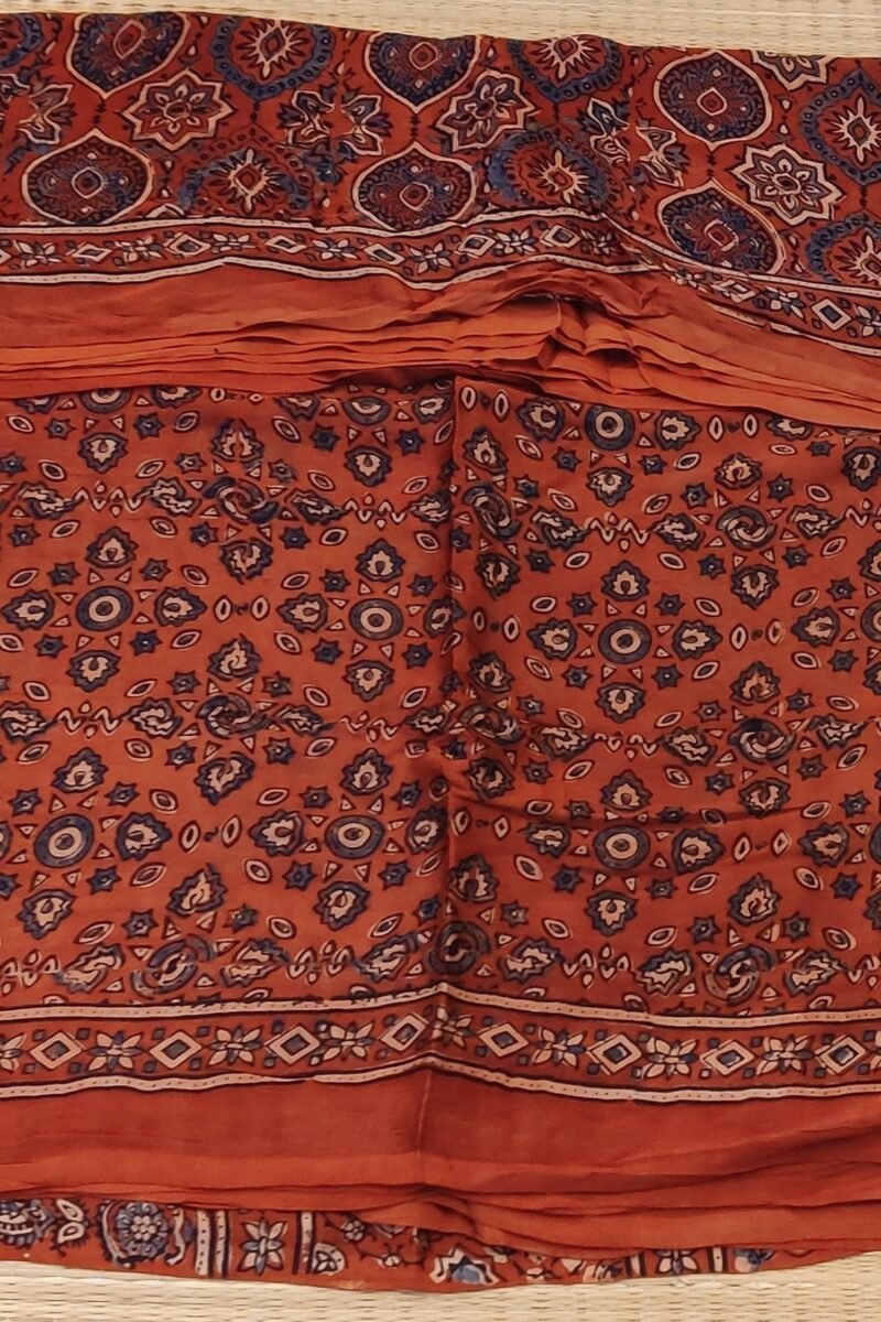Bhuj Elegance - Rust and Blue - Ajrakh Modal Silk Vegetable Dyed Saree - Image 4