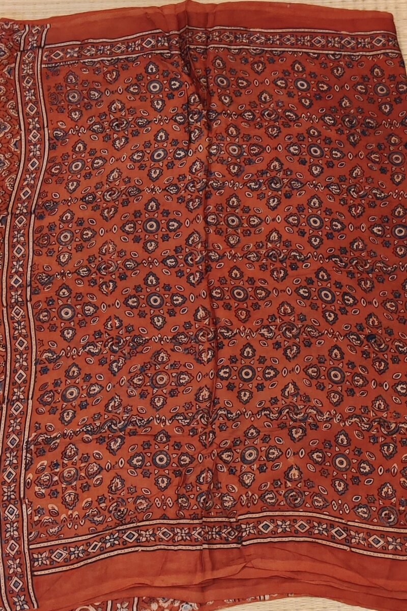 Bhuj Elegance - Rust and Blue - Ajrakh Modal Silk Vegetable Dyed Saree - Image 5