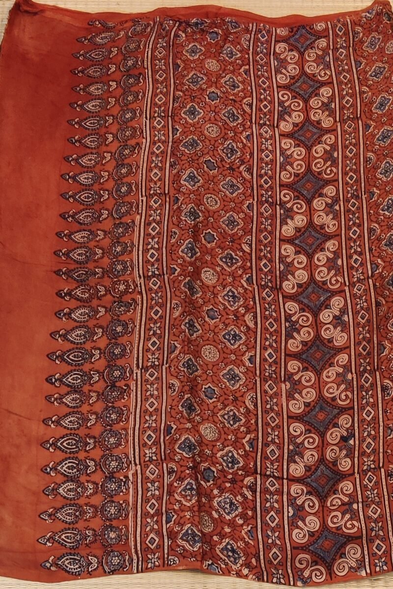 Bhuj Elegance - Rust and Blue - Ajrakh Modal Silk Vegetable Dyed Saree - Image 6