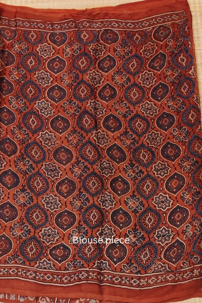 Bhuj Elegance - Rust and Blue - Ajrakh Modal Silk Vegetable Dyed Saree - Image 7