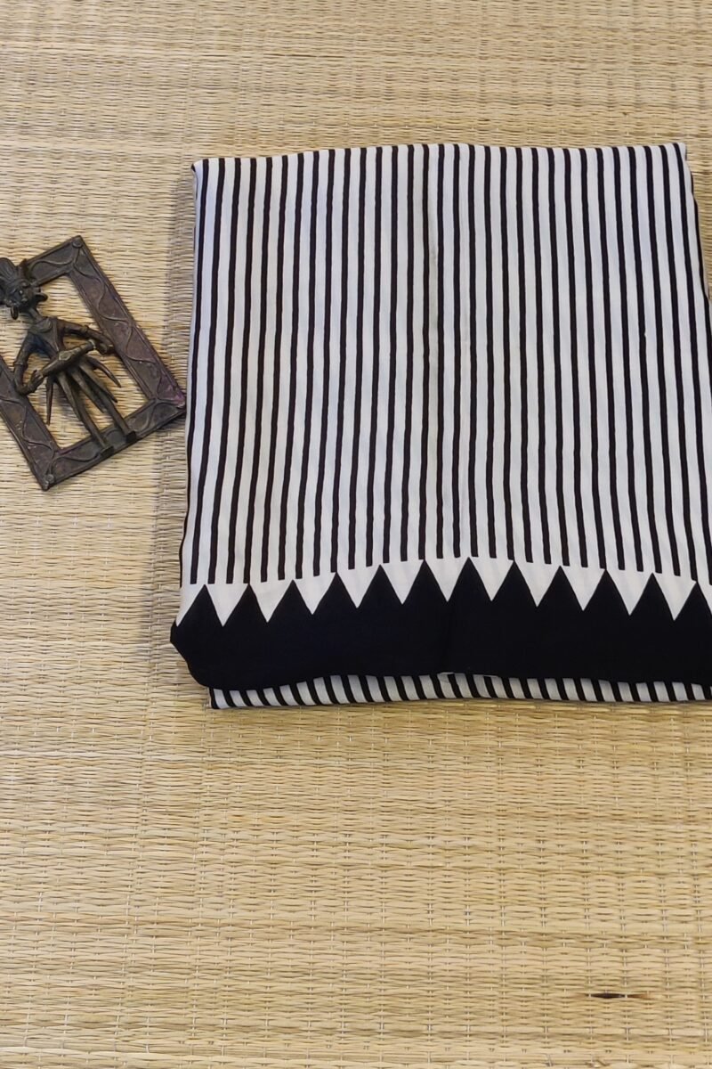 Bhuj Elegance - Black and White - Ajrakh Modal Silk Vegetable Dyed Saree - Image 2