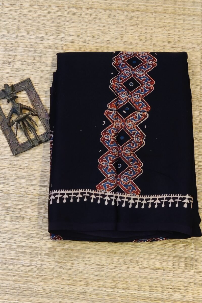 Bhuj Elegance - Black and Maroon - Ajrakh Modal Silk Vegetable Dyed Saree - Image 2