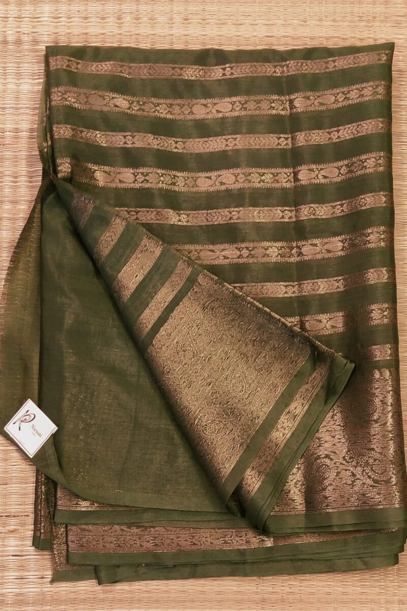 Banarasi Bloom: Mehendi Green and Gold Khadi Silk Saree with Banarasi Weave - Image 5