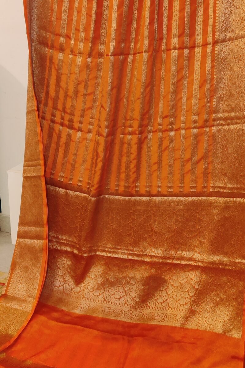 Banarasi Bloom: Orange and Gold Khadi Silk Saree with Banarasi Weave - Image 4