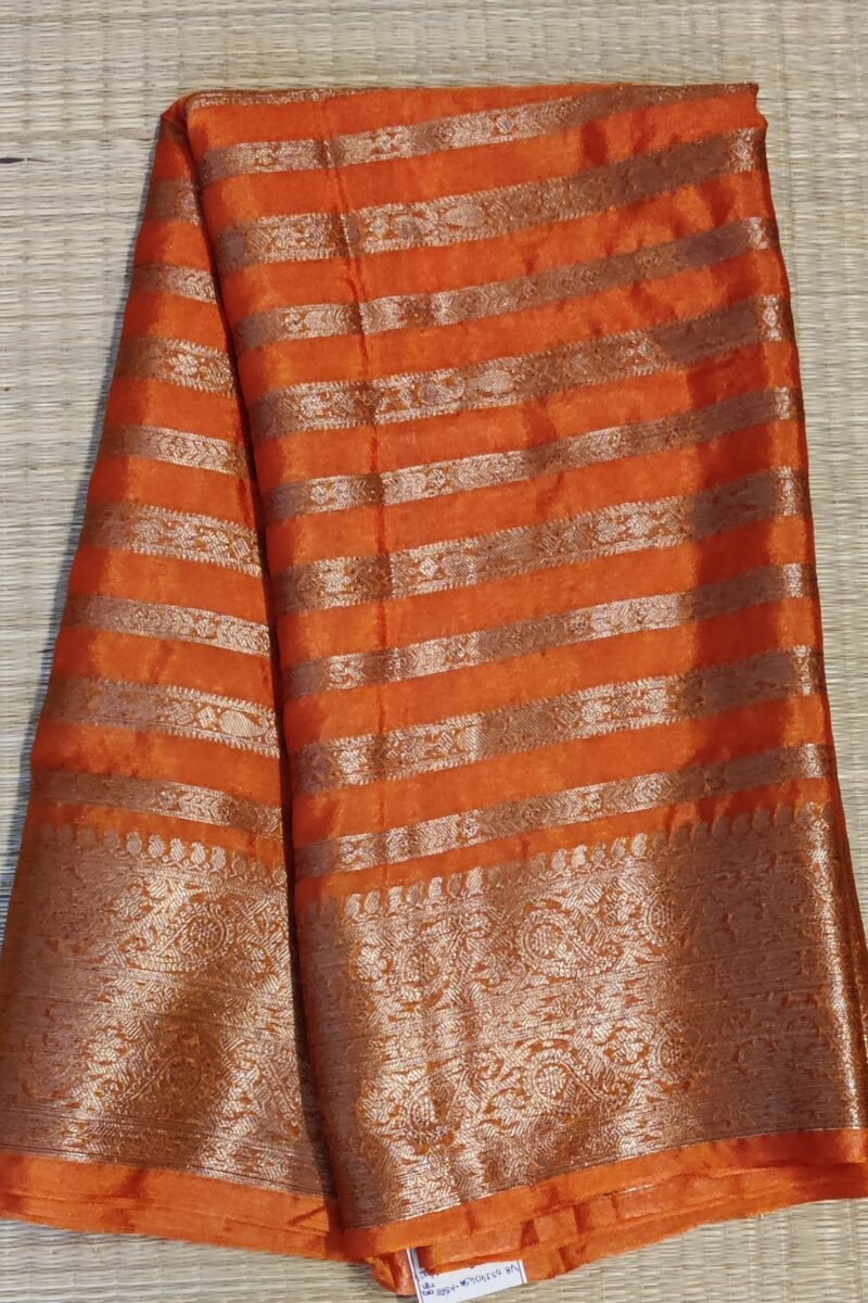 Banarasi Bloom: Orange and Gold Khadi Silk Saree with Banarasi Weave - Image 5