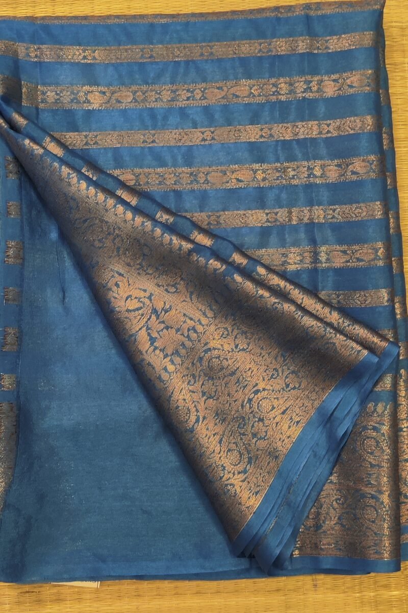Banarasi Bloom: Cobalt Blue and Gold Khadi Silk Saree with Banarasi Weave - Image 4