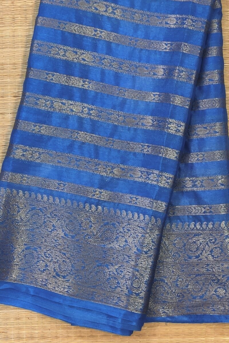 Banarasi Bloom: Cobalt Blue and Gold Khadi Silk Saree with Banarasi Weave - Image 5