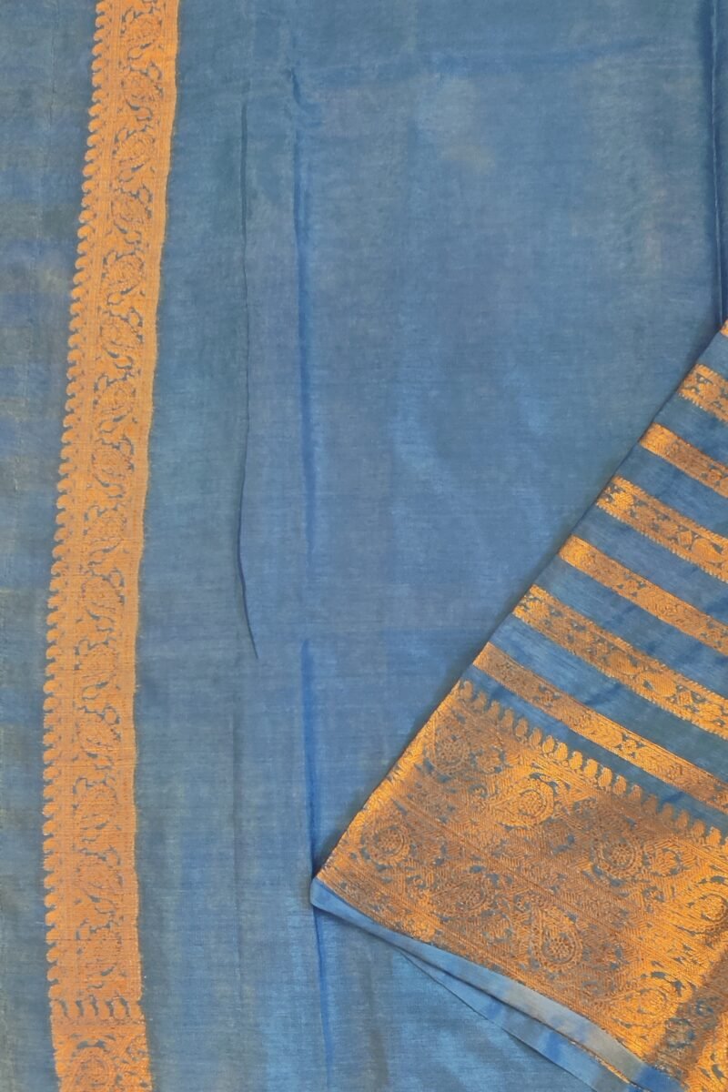 Banarasi Bloom: Cobalt Blue and Gold Khadi Silk Saree with Banarasi Weave - Image 6