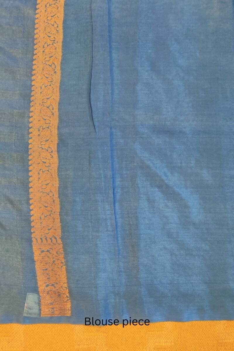Banarasi Bloom: Cobalt Blue and Gold Khadi Silk Saree with Banarasi Weave - Image 7