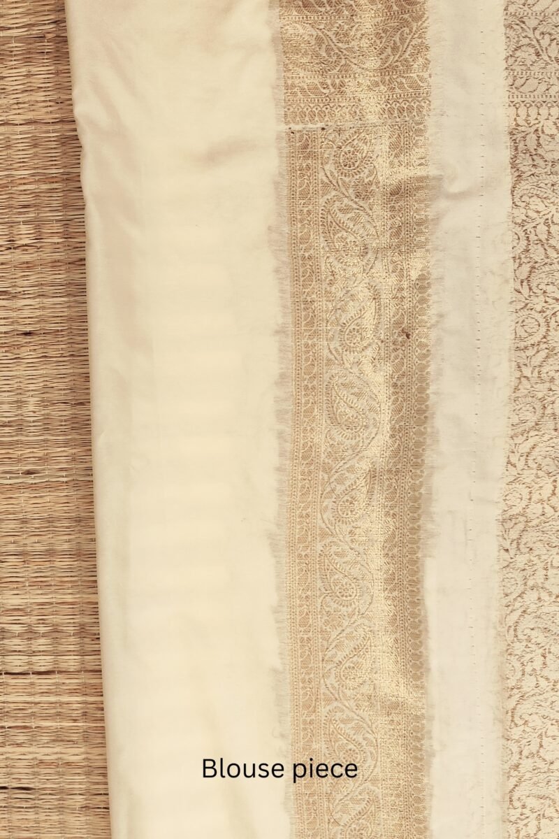 Banarasi Bloom: Off White and Gold Khadi Silk Saree with Banarasi Weave - Image 7