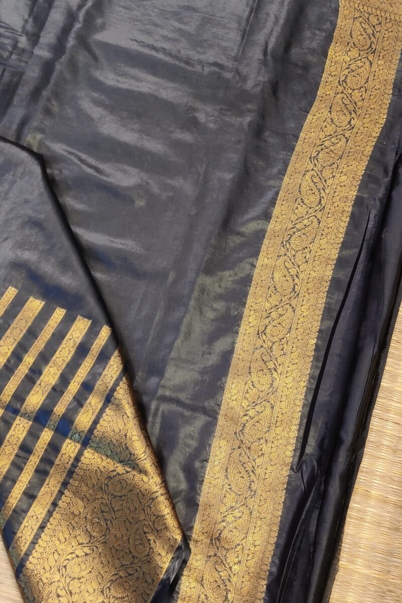 Banarasi Bloom: Black and Gold Khadi Silk Saree with Banarasi Weave - Image 6