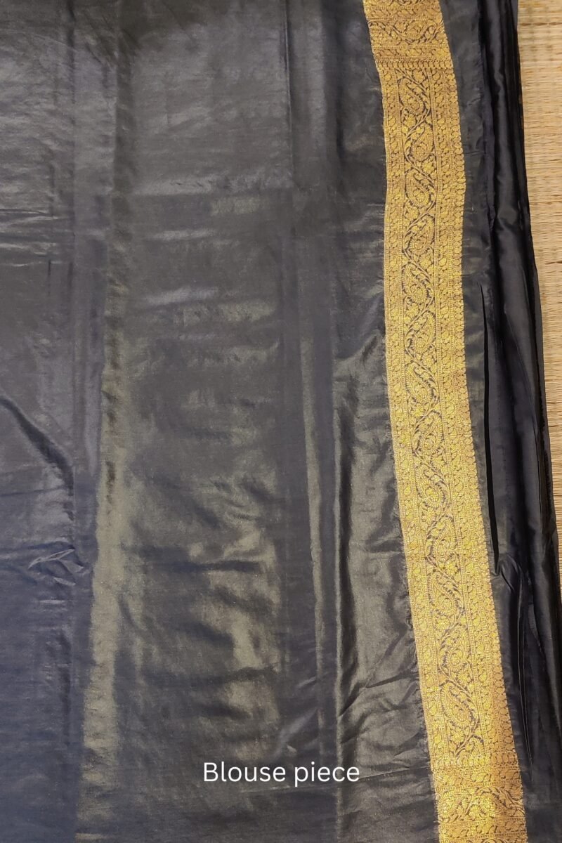 Banarasi Bloom: Black and Gold Khadi Silk Saree with Banarasi Weave - Image 7
