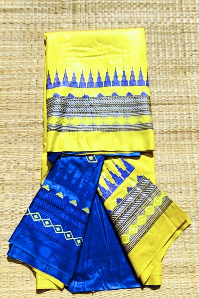 Katan Charm - Yellow and Blue - Katan Staple Silk Digital Embroidery Saree - Image 8