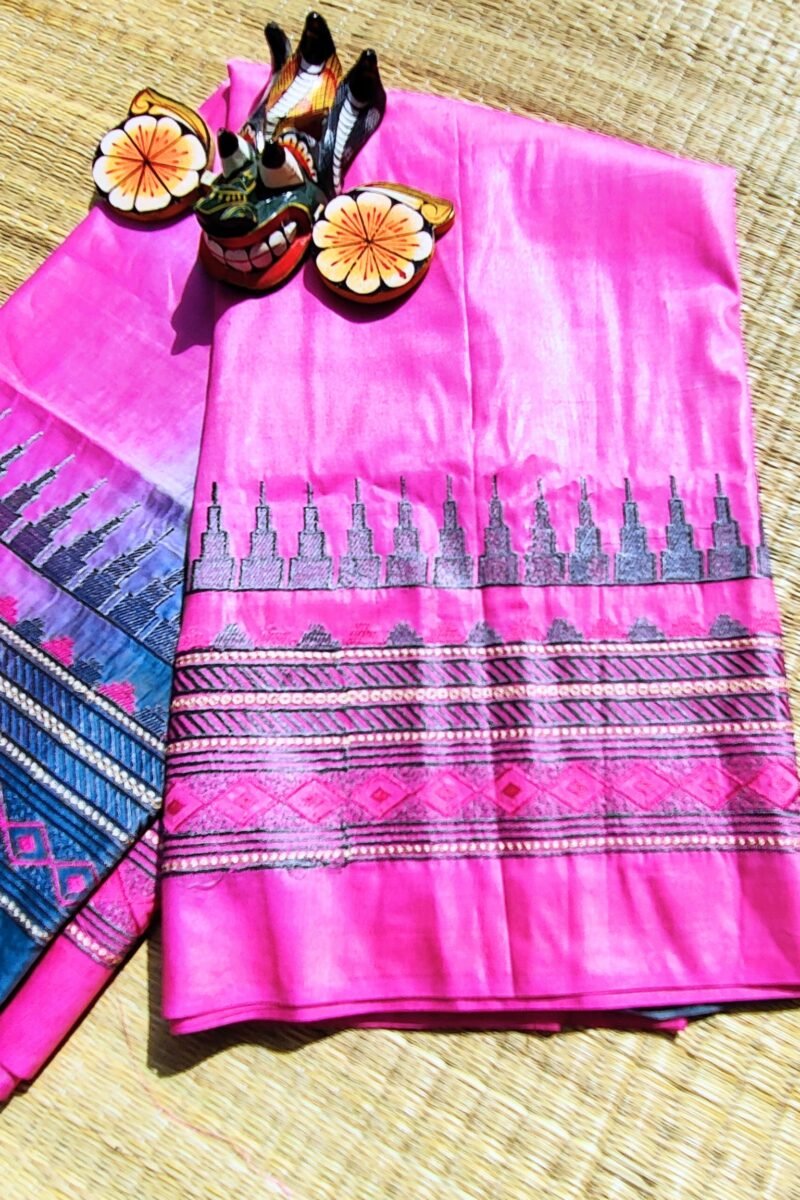 Katan Charm - Pink and Grey - Katan Staple Silk Digital Embroidery Saree - Image 7