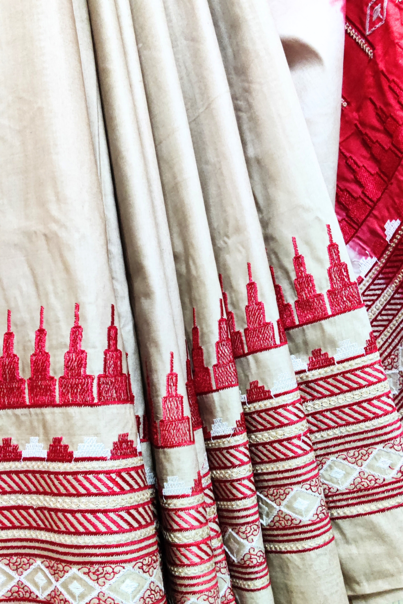 Katan Charm - Brown and Red - Katan Staple Silk Digital Embroidery Saree - Image 6