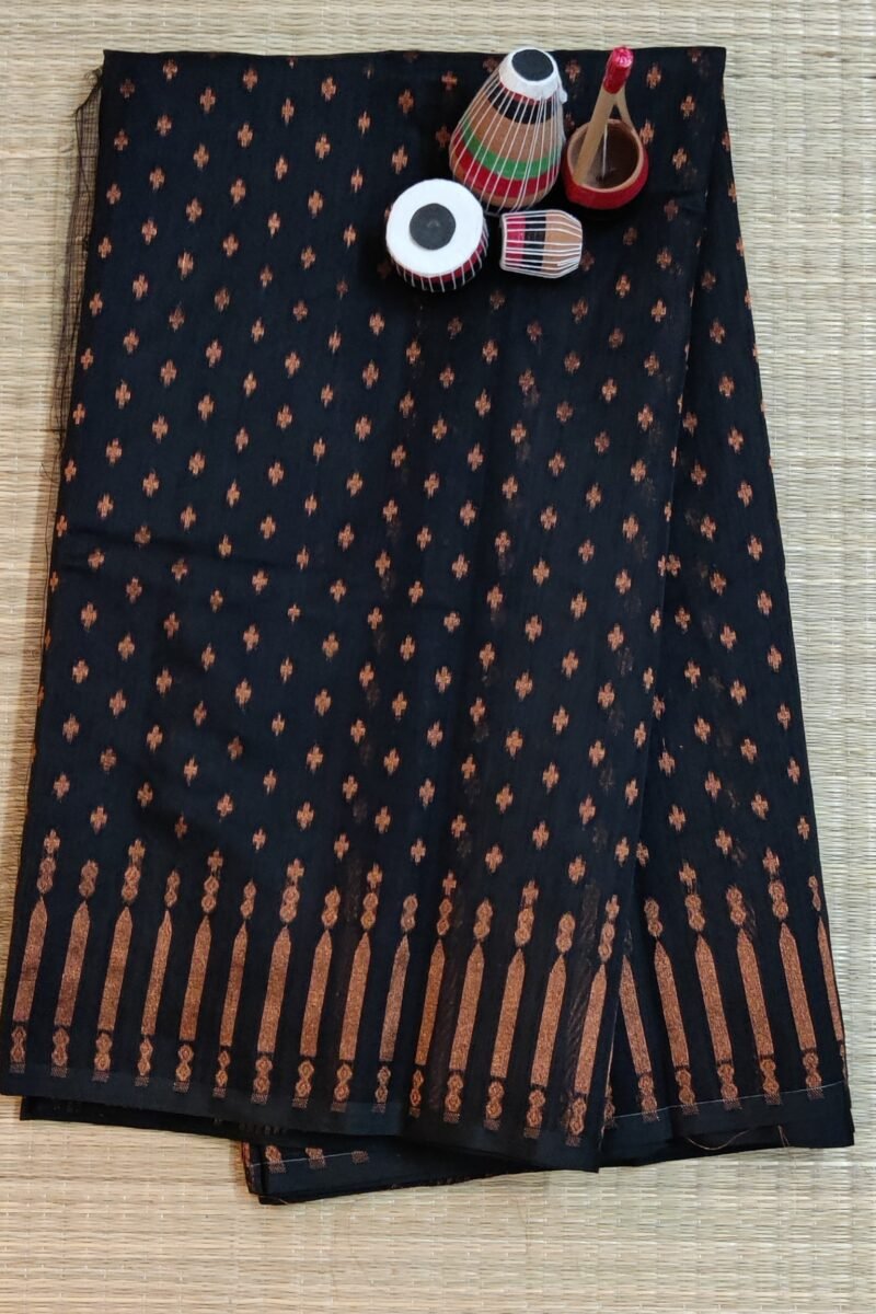 Jamdani Joy - Black and Bronze Mul Cotton Handwoven Jamdani Saree