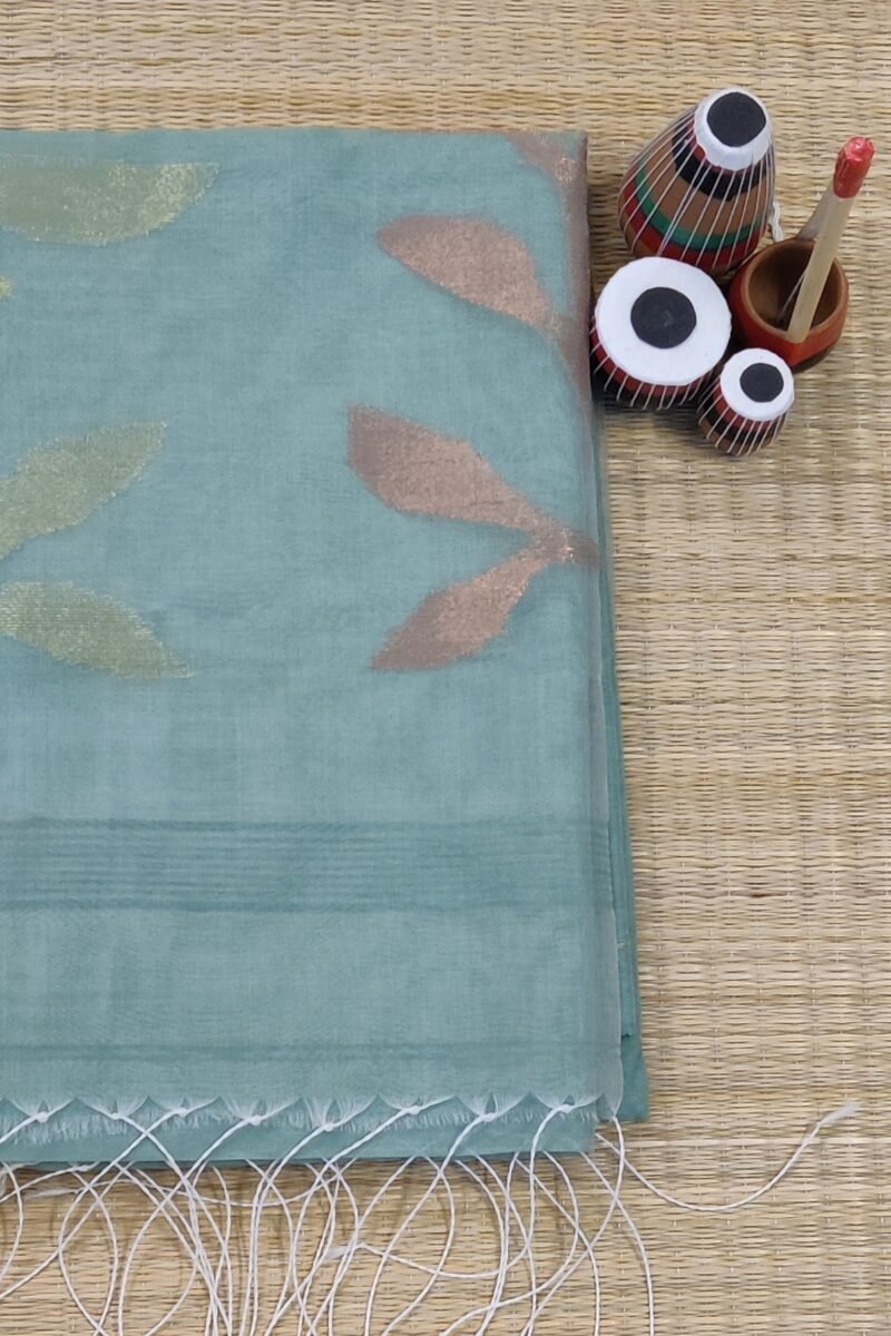 Jamdani Joy - Sage Green Pastel Mul Cotton and Silk Handwoven Jamdani Saree