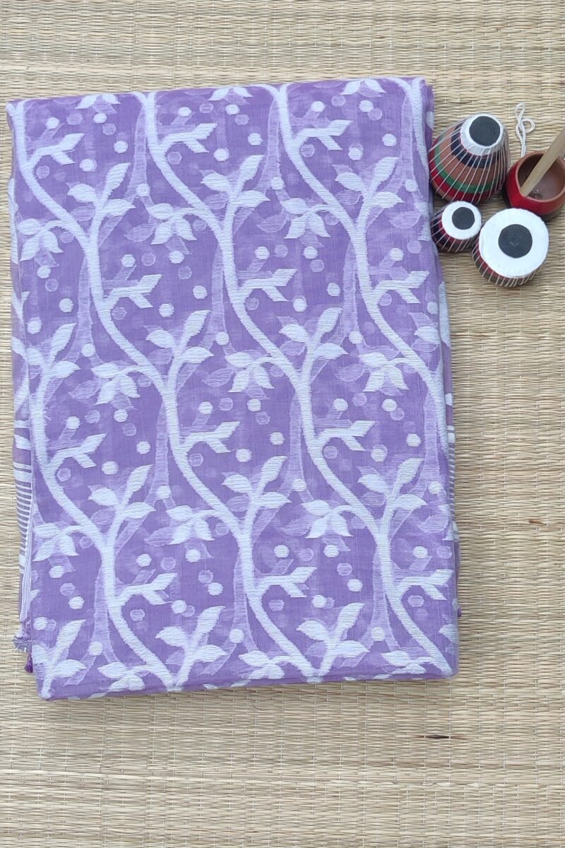 Jamdani Joy - Lilac Mul Cotton and Silk Handwoven Jamdani Saree