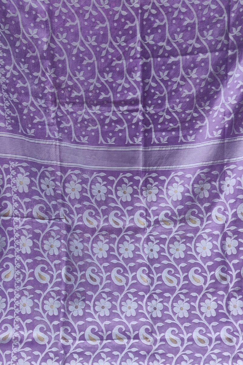 Jamdani Joy - Lilac Mul Cotton and Silk Handwoven Jamdani Saree - Image 3