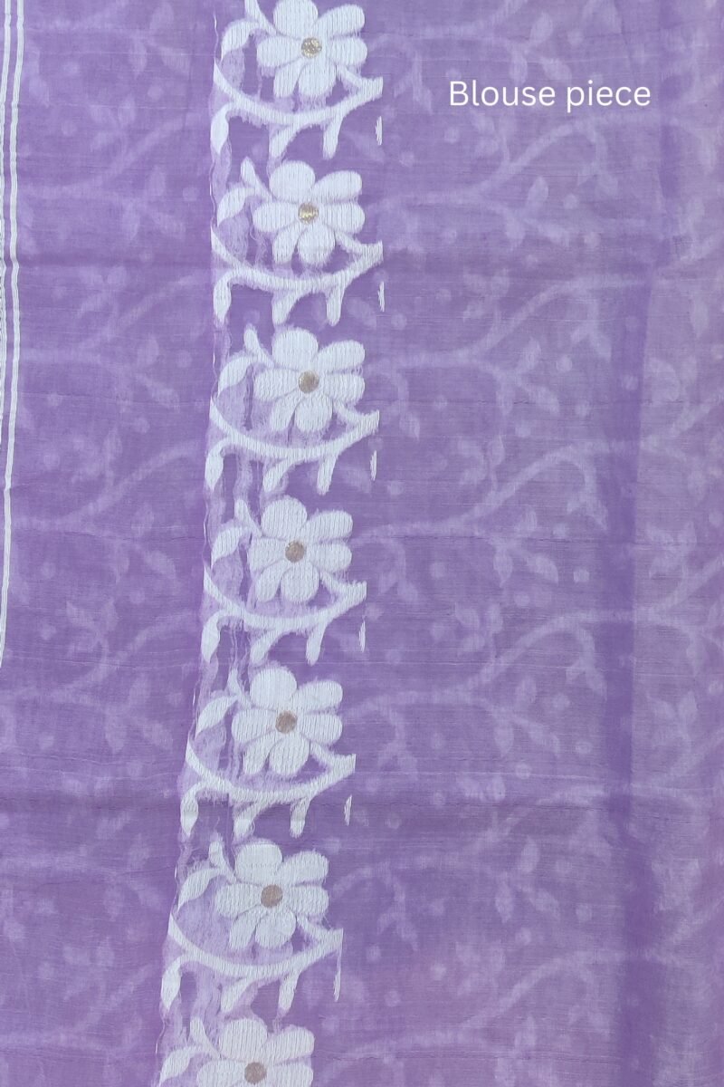 Jamdani Joy - Lilac Mul Cotton and Silk Handwoven Jamdani Saree - Image 8