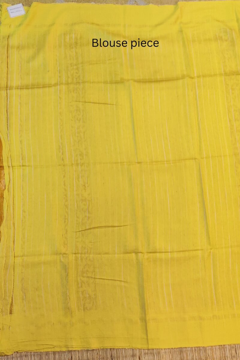 Tussar Tales - Cream and Yellow - Tussar Handblock Printed Saree - Image 7