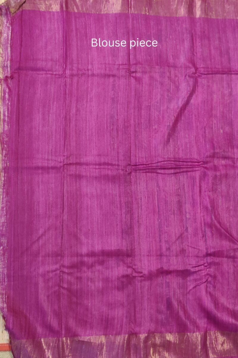 Tussar Tales - Cobalt Blue and Hot Pink - Tussar Handblock Printed Saree - Image 7