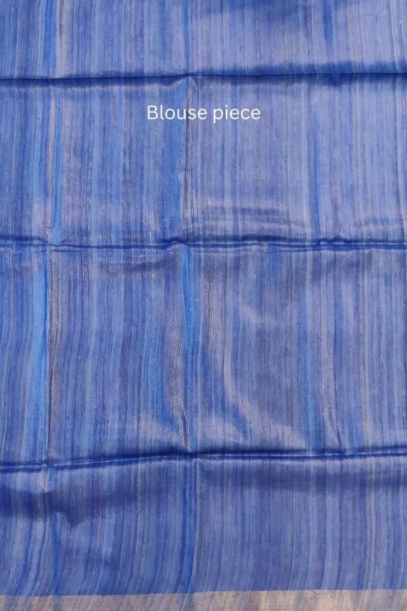 Tussar Tales - Grey and Ink Blue - Tussar Plain Saree - Image 8